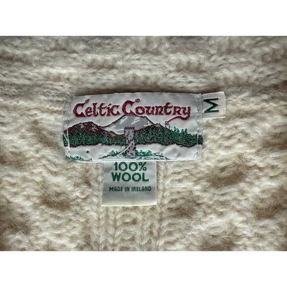 Vintage 100% Wool Celtic Country White Cable-Knit Cardigan Sweater Size Medium - Picture 7 of 7